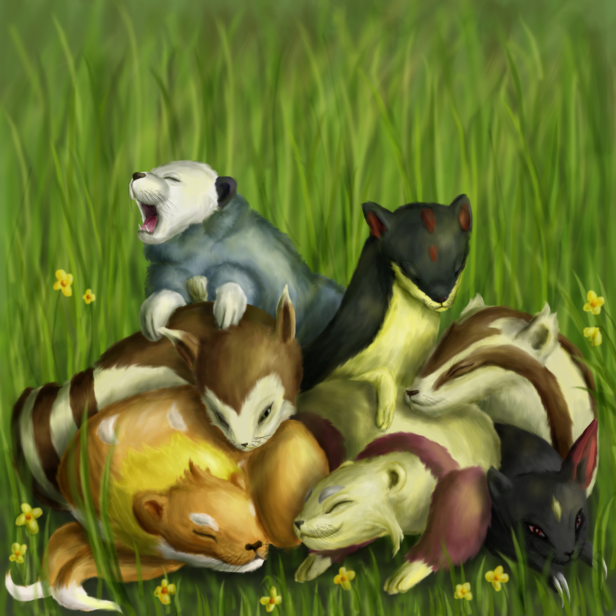 2000x2000 Sleepy Weasel Pokemon By Reganismyfirstname - Weasel Painting