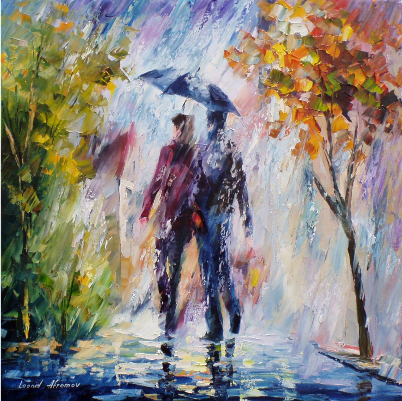 1327x1324 Rainy Weather Palette Knife Oil Painting On Canvas By Leonid - Weather Painting