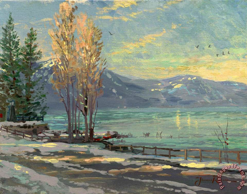 960x756 Lake Tahoe Shoreline, Winter. Painted By Thomas Kinkade. Http - Web Painting