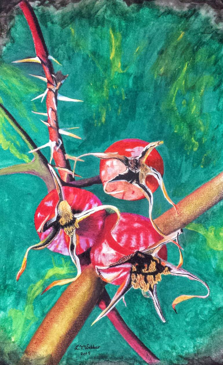 770x1262 Saatchi Art Alberta Wild Rose Buds Painting By Louise Webber - Webber Painting