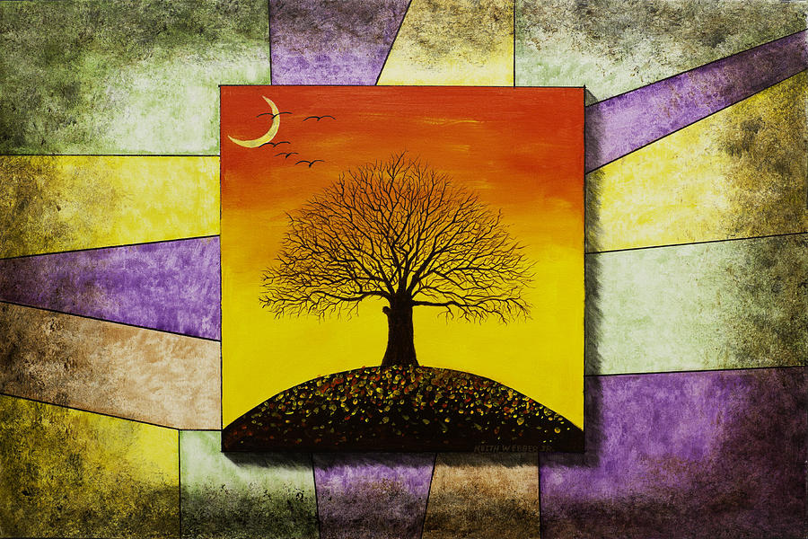 900x600 Tree Silhouette And Crescent Moon At Sunset Painting Painting By - Webber Painting