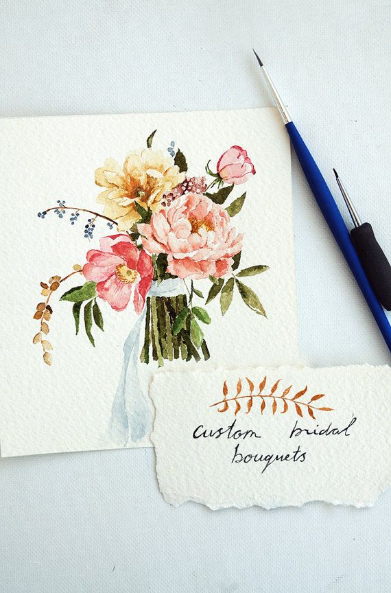 570x864 Original Custom Bridal Bouquet Painting In Watercolor. Wedding - Wedding Bouquet Painting