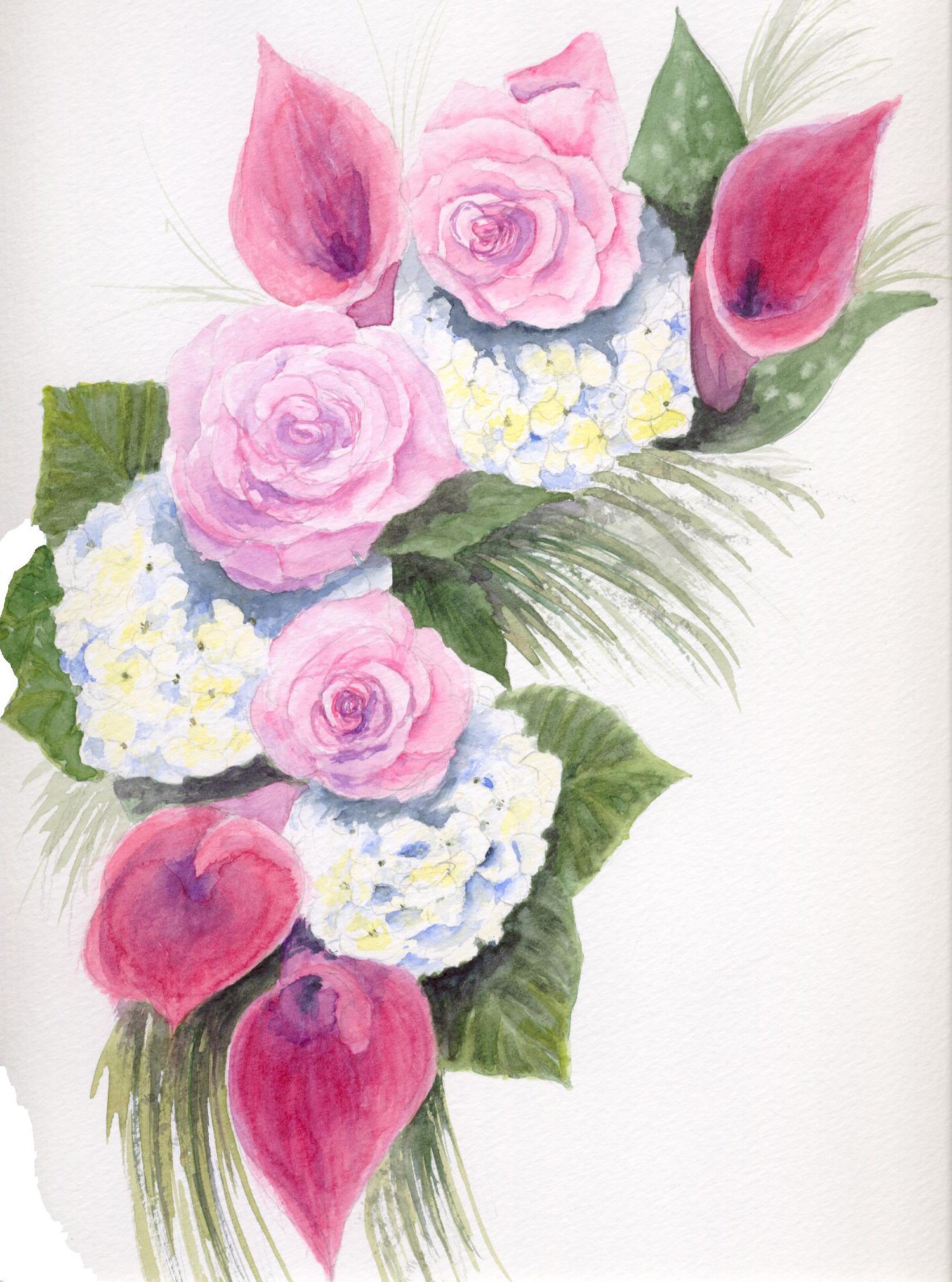 1500x2019 Watercolor Wedding Bouquet By Jane May Jones - Wedding Bouquet Painting