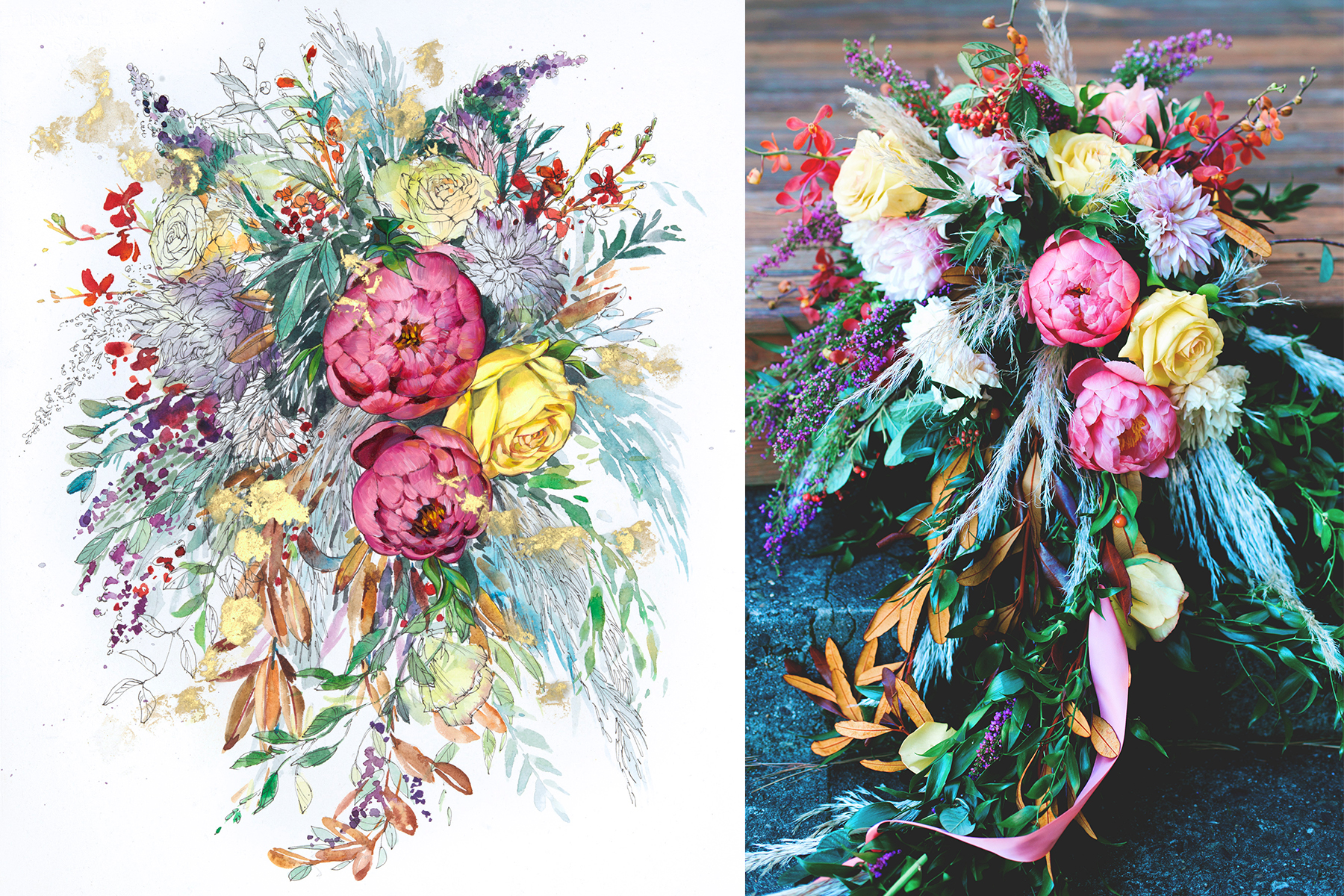 1800x1200 Wedding - Wedding Bouquet Painting