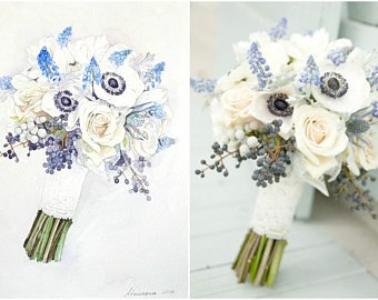 340x270 Custom Watercolor Wedding Bouquet Painting Custom Briddal - Wedding Bouquet Painting