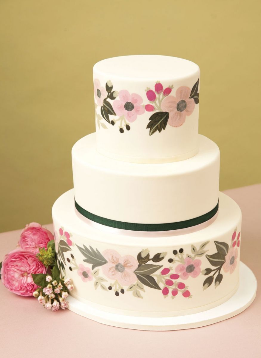 875x1200 Rifle Paper Co. Inspired Hand Painted Cake Honey Crumb Cake - Wedding Cake Painting