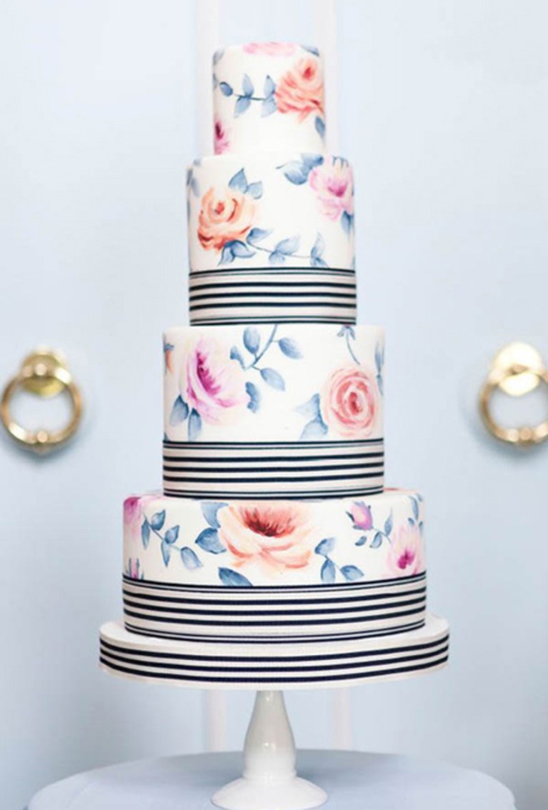 767x1134 Vintage Floral Hand Painted Wedding Cake Brides - Wedding Cake Painting