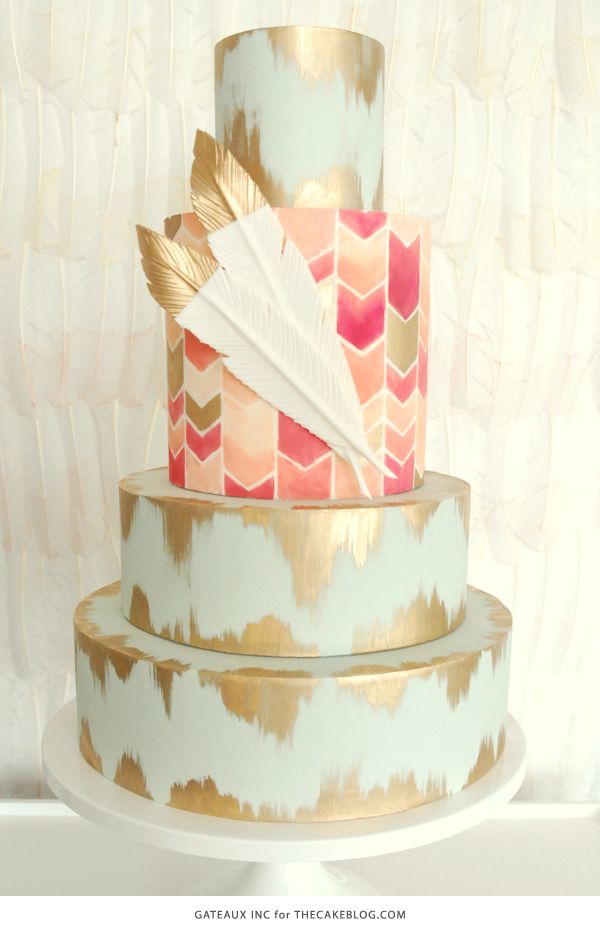 600x930 2015 Wedding Cake Trends Hand Painting Paint Chevron, Gold - Wedding Cake Painting