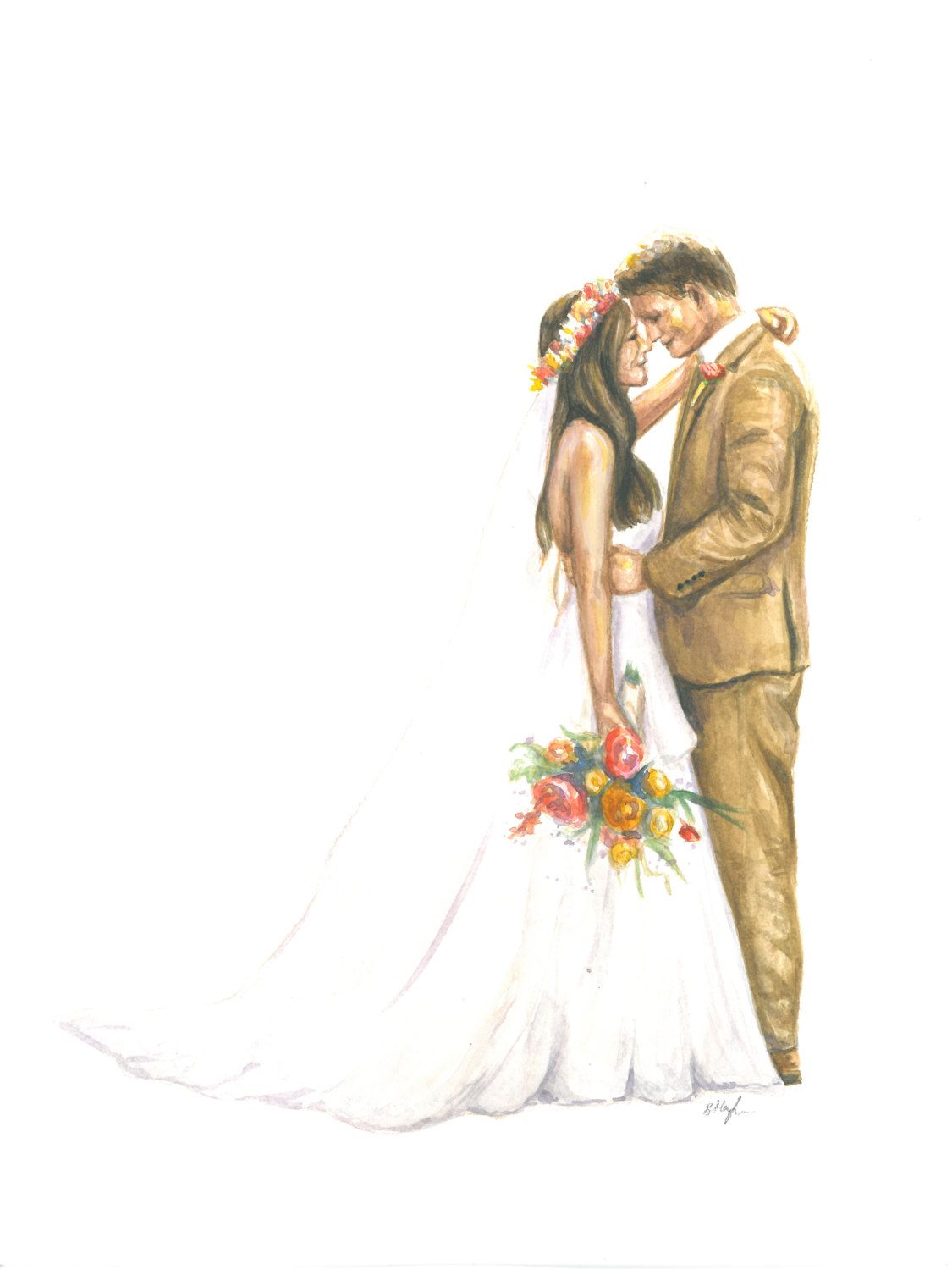 1125x1500 Custom Illustration Painting Wedding Couple Portrait - Wedding Couple Painting