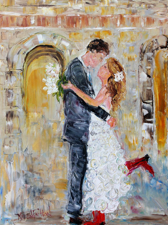 570x764 Custom Original Oil Painting Wedding Couple Palette Knife Fine - Wedding Couple Painting