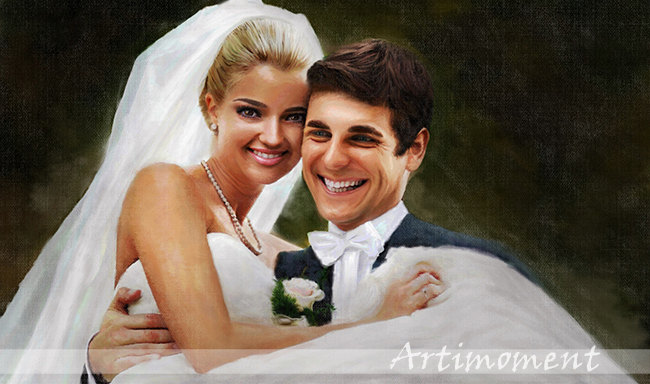 650x384 Custom Portrait Custom Wedding Portrait Couple Painting - Wedding Couple Painting