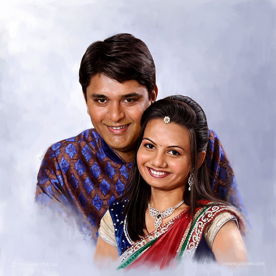 940x940 Digital Portrait Painting Of Newly Married Couple Oilpixel - Wedding Couple Painting