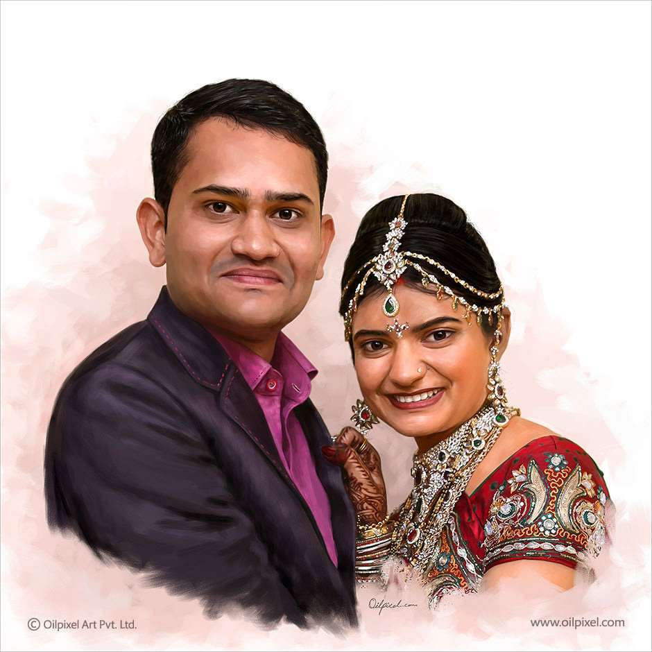 940x940 Digital Portrait Painting Of Wedding Couple Wedding Canvas - Wedding Couple Painting