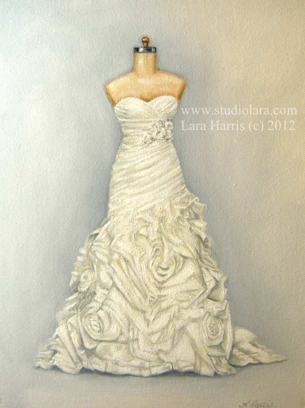 624x836 Custom Wedding Dress Painting In Oil By Lara Harris - Wedding Dress Painting