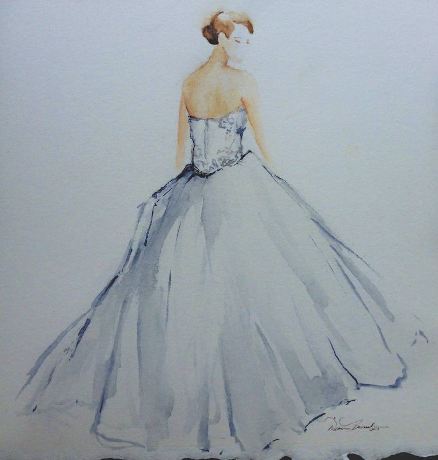 899x945 Wedding Dress Paintings By Diane Bronstein - Wedding Dress Painting