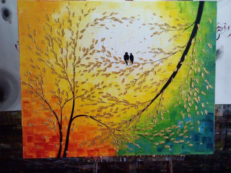 768x576 Love Birds Painting, Bird Art, Wedding Gift, Acrylic Painting - Wedding Gift Painting