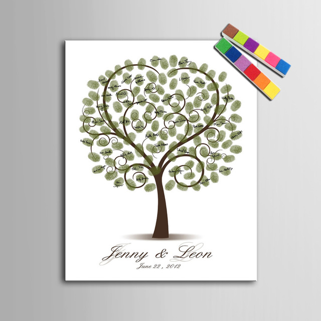 640x640 Fingerprint Tree Signature Canvas Painting Tree Heart Diy Wedding - Wedding Gift Painting