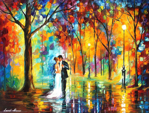 570x433 Rainy Wedding Palette Knife Oil Painting On Canvas By Leonid - Wedding Painting