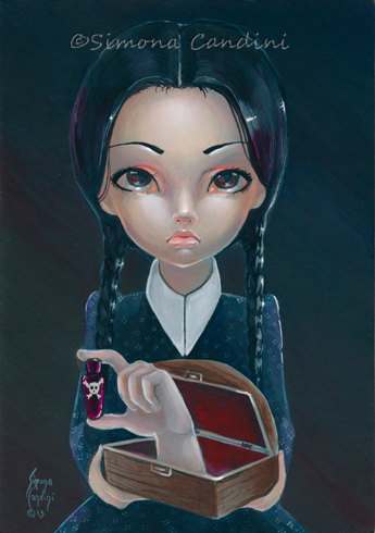 345x490 Wednesday Addams And Thing Signed Mini Print Simona Candini - Wednesday Addams Painting