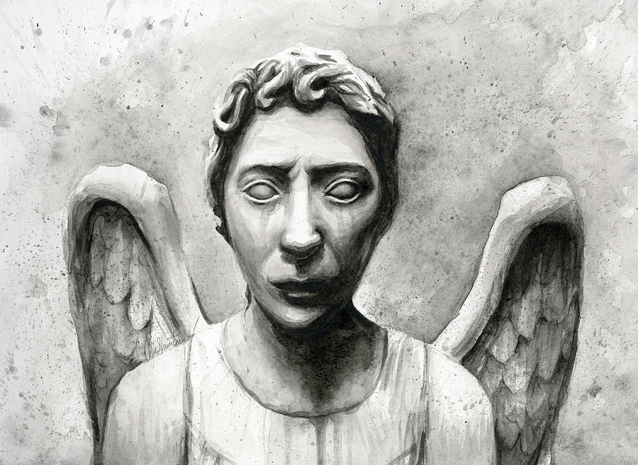 900x657 Weeping Angel Don'T Blink Doctor Who Fan Art Painting By Olga - Weeping Angel Painting