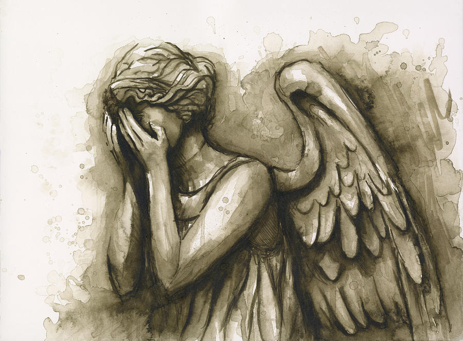 900x663 Weeping Angel Painting By Olga Shvartsur - Weeping Angel Painting