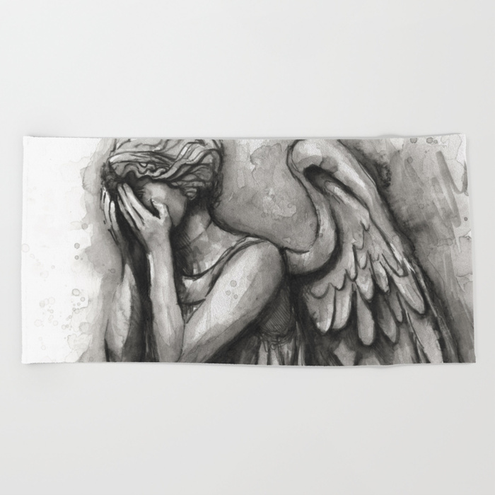 700x700 Weeping Angel Watercolor Doctor Who Art Beach Towel By Olechka - Weeping Angel Painting