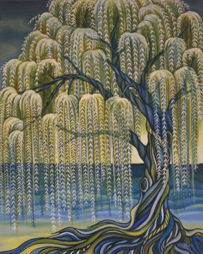 400x500 Painting Weeping Willow Tree (Original Art By Debra Bucci Fine - Weeping Willow Painting