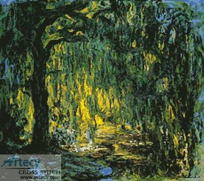 400x355 Weeping Willow Cross Stitch Pattern New - Weeping Willow Tree Painting