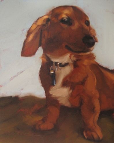 395x495 Weiner Dog Pet Portrait Oil Painting Hoeptner Original Art - Weiner Dog Painting