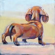 225x224 Red Long Haired Dachshund Dog Art Portrait Canvas Print Of La - Weiner Dog Painting