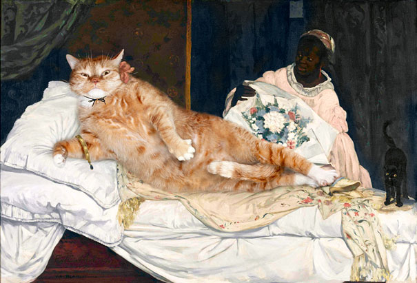 605x411 Russian Artist Inserts Her Fat Cat Into Iconic Paintings Bored Panda - Weird Cat Painting