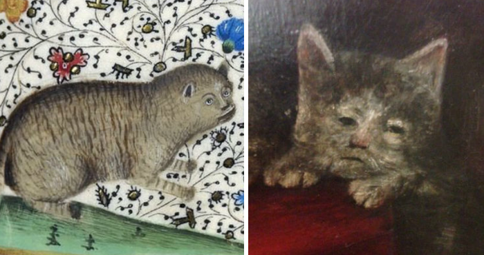 700x370 These Medieval Cat Paintings Are Totally Bizarre - Weird Cat Painting