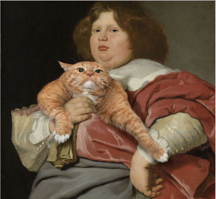 722x667 Artist Puts Her Cat In Great Paintings Life With Cats - Weird Cat Painting