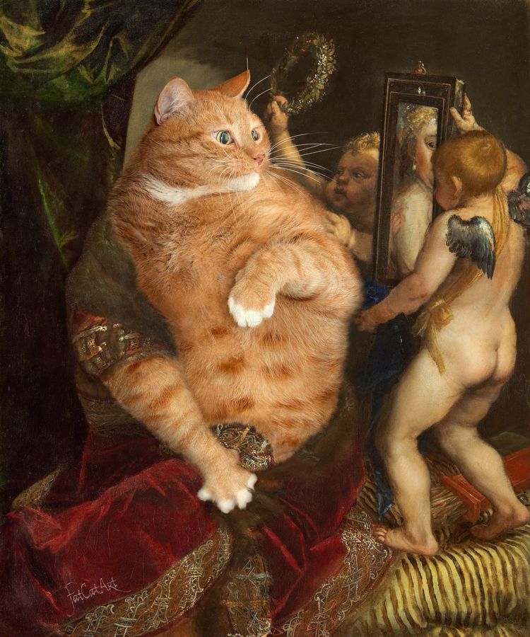 750x900 Fat Cat Renaissance Cat - Weird Cat Painting