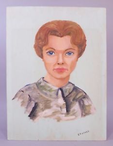 233x300 1950's Vintage Original Oil Painting Big Eyed Lady Artist Signed - Weird Painting