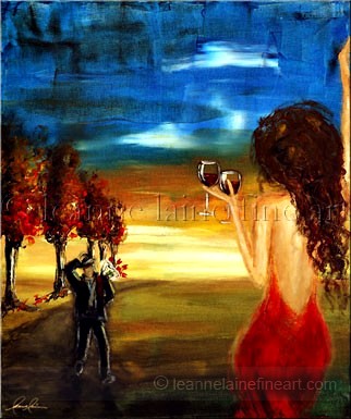 322x385 Women In Wine, Two Glasses, Stunning Glicee Welcoming Her Man - Welcome Home Painting