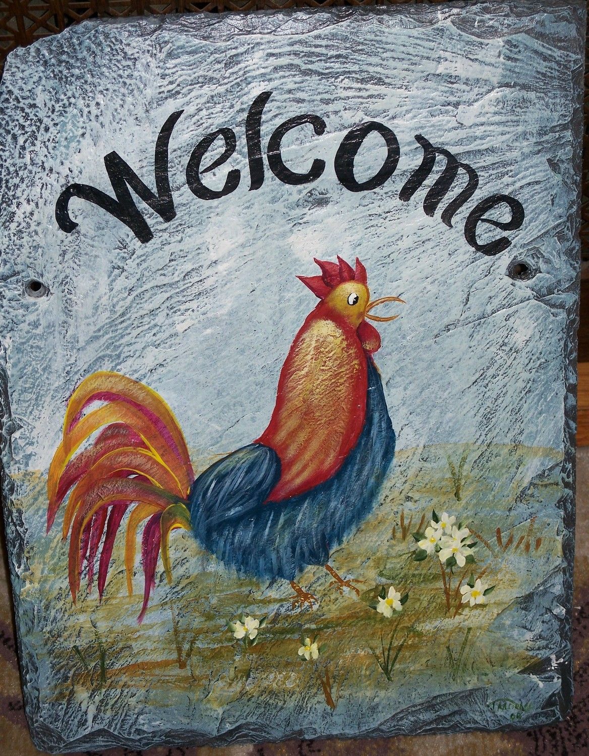 1168x1500 Decorative Welcome Signs Hand Painted Personalized Rooster Slate - Welcome Painting