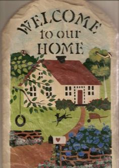 236x334 Hand Painted Welcome Sign Slate Plaque With By Dancingbrushes - Welcome Painting