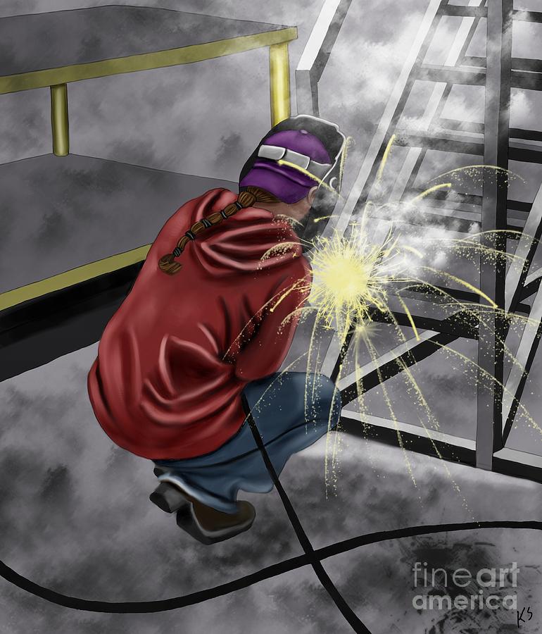770x900 Women Welders 2 Painting By Karen Sheltrown - Welding Painting