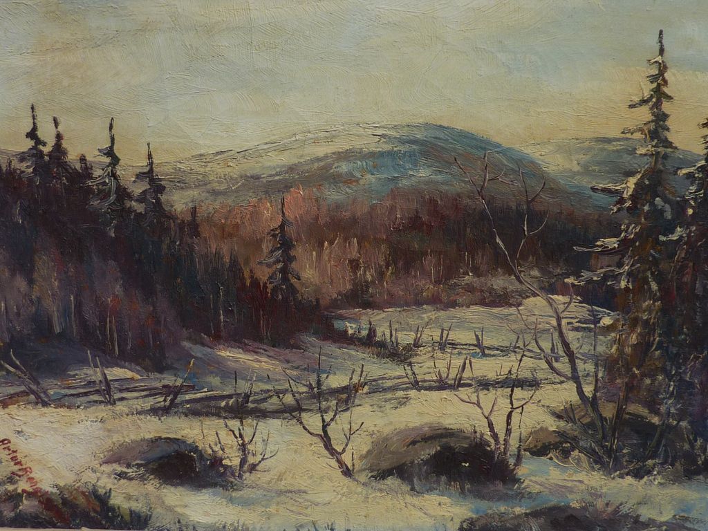 1024x768 Swedish Art Winter Landscape Oil Painting By Well Known Swedish - Well Painting