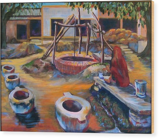 536x467 Village Well Painting By Art Nomad Sandra Hansen - Well Painting