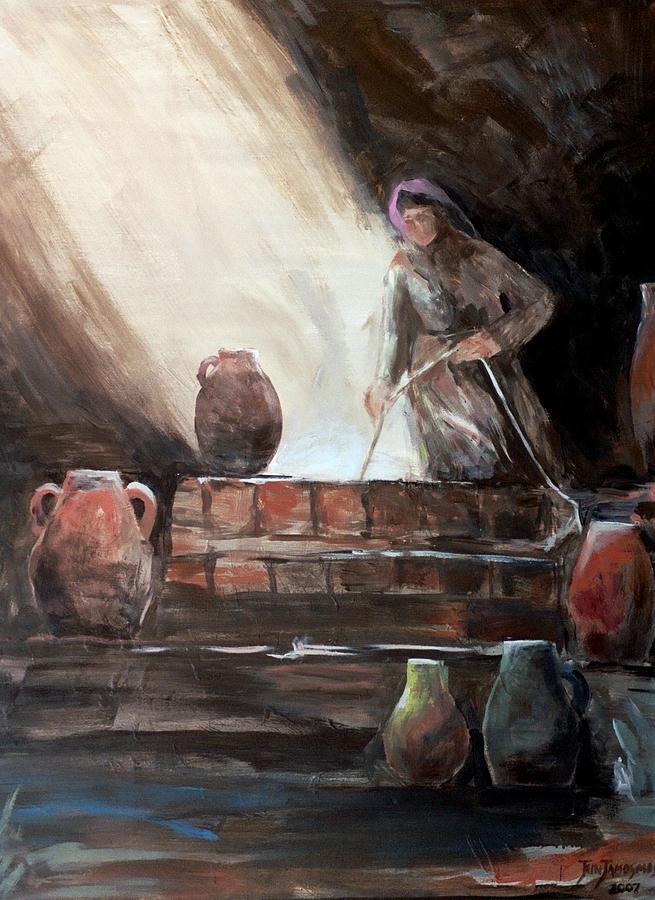 655x900 Woman At The Well Painting By Jun Jamosmos - Well Painting