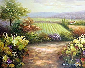 355x283 100% Hand Painted Italian Vineyard Valley Farm Home - Well Painting