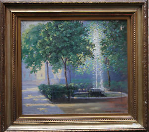 300x266 Carey Morris British Welsh Oil Painting Fountain Temple London Art - Welsh Painting