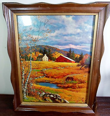 379x400 Vtg Signed Walter Brightwell Westal Framed Print Farm Autumn Scene - Westal Painting Value