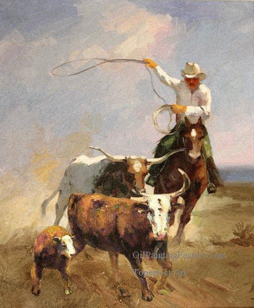 510x618 Oil Paintings Of 5 The Cowheards And 3 Cattles Original Oil - Western Art Painting