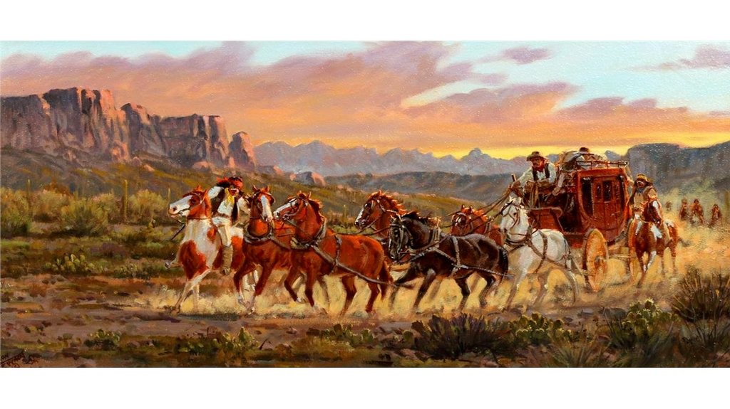 1024x575 Ron Stewart Oil Painting, Stagecoach , - Western Art Painting