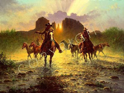 400x301 Two Cowboys Painting Randy Follis Cowboy Art Prints - Western Cowboy Painting