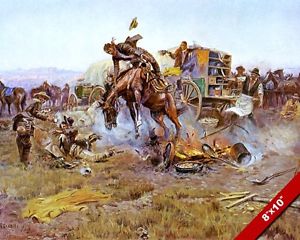 300x240 Wild Horse In Camp Western Cowboy Oil Painting Art Real Canvas - Western Cowboy Painting