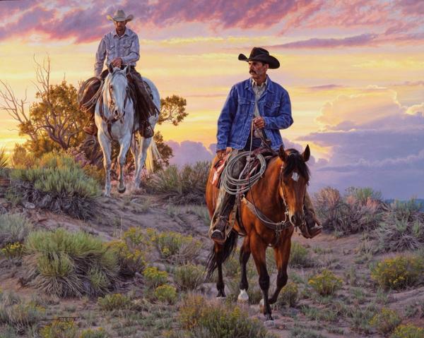 600x479 Home Office Bar Top Original Art American Western Art West Cowboy - Western Cowboy Painting